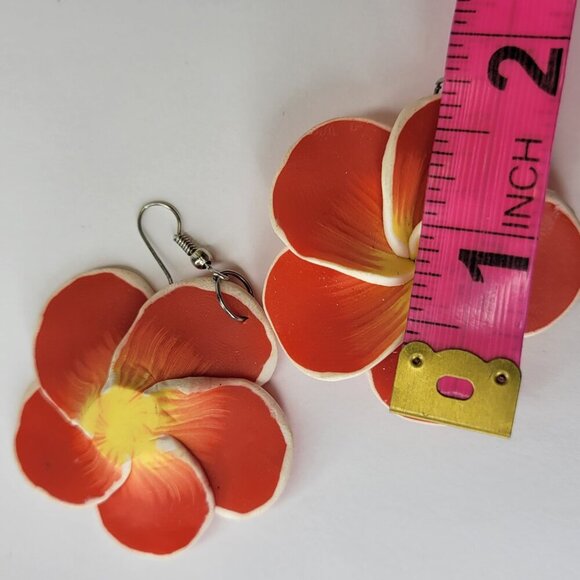 Red Floral Earrings Light Flower Earrings - Picture 4 of 6